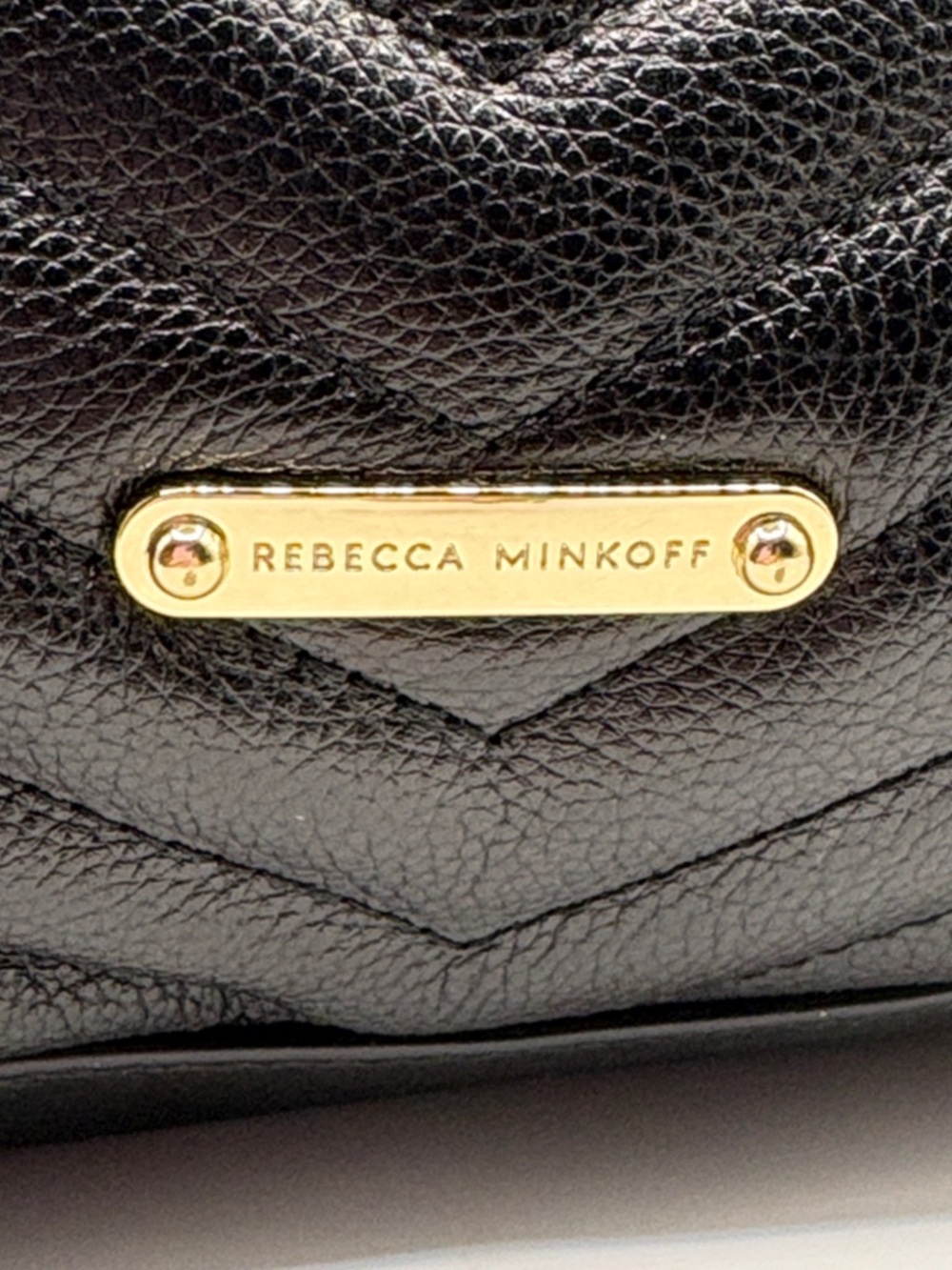 Rebecca Minkoff Black Quilted Shoulder Bag with Gold Hardware Chevron - Picture 3 of 11
